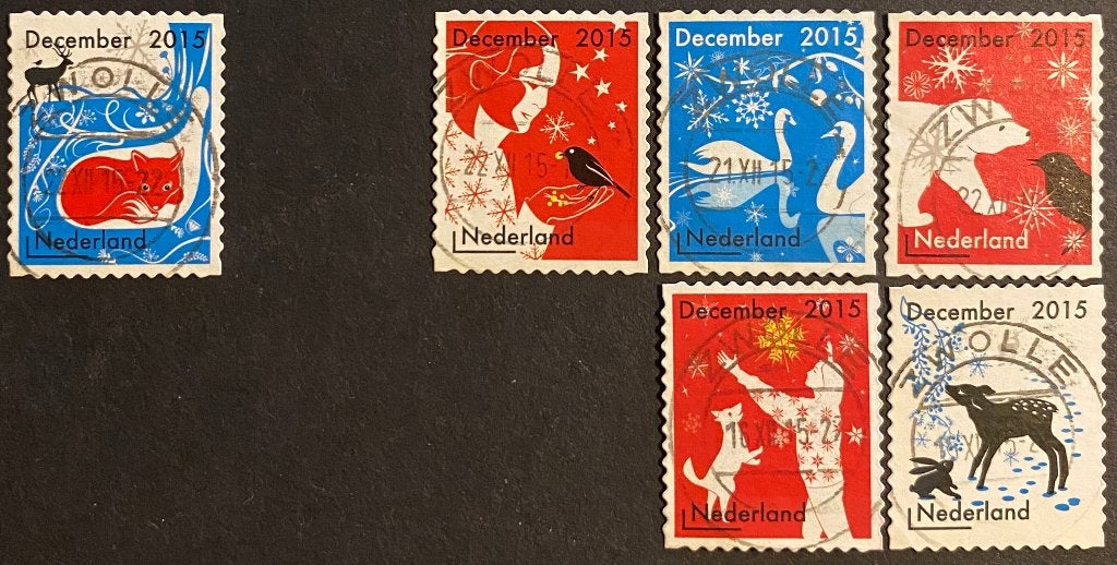 Decemberzegels 2015 gestempeld ZWOLLE  - mail uw keuze + bod, Postzegels en Munten, Ophalen of Verzenden, Na 1940, Gestempeld