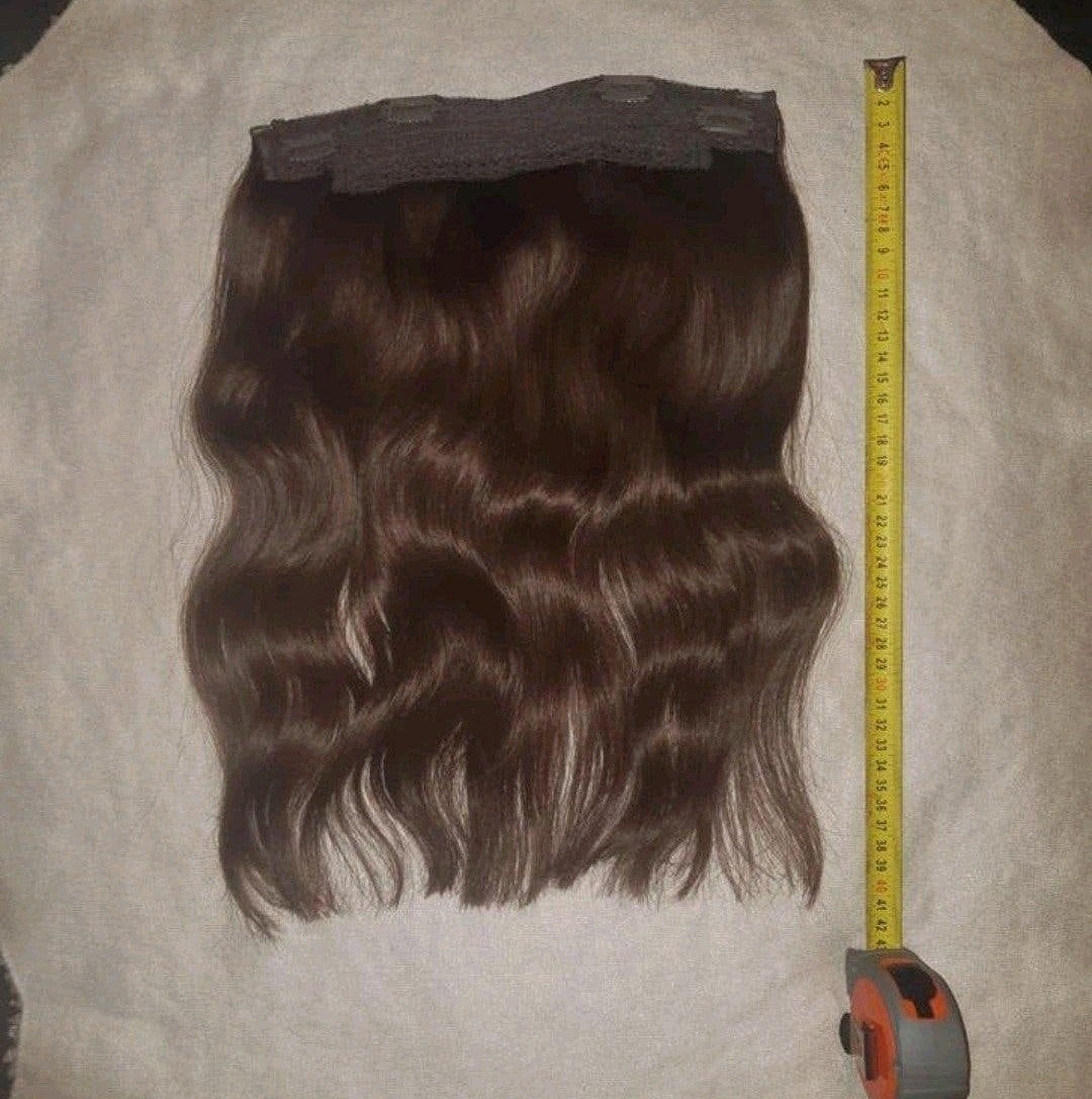 Bruine haarverlenging 40cm - Echt haar met clips, Ophalen of Verzenden, Zo goed als nieuw, Pruik of Haarverlenging