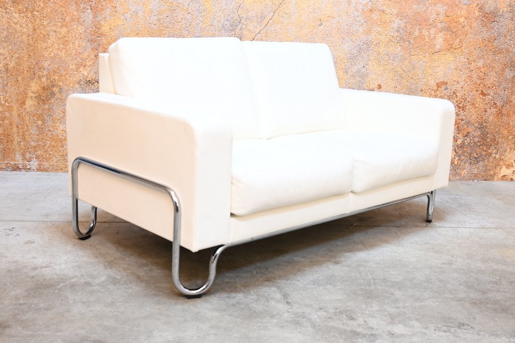 ZGANieuw fraaie witte leren Gispen 411 design bank, Huis en Inrichting, Gispen, 150 tot 200 cm, Tweepersoons, 75 tot 100 cm