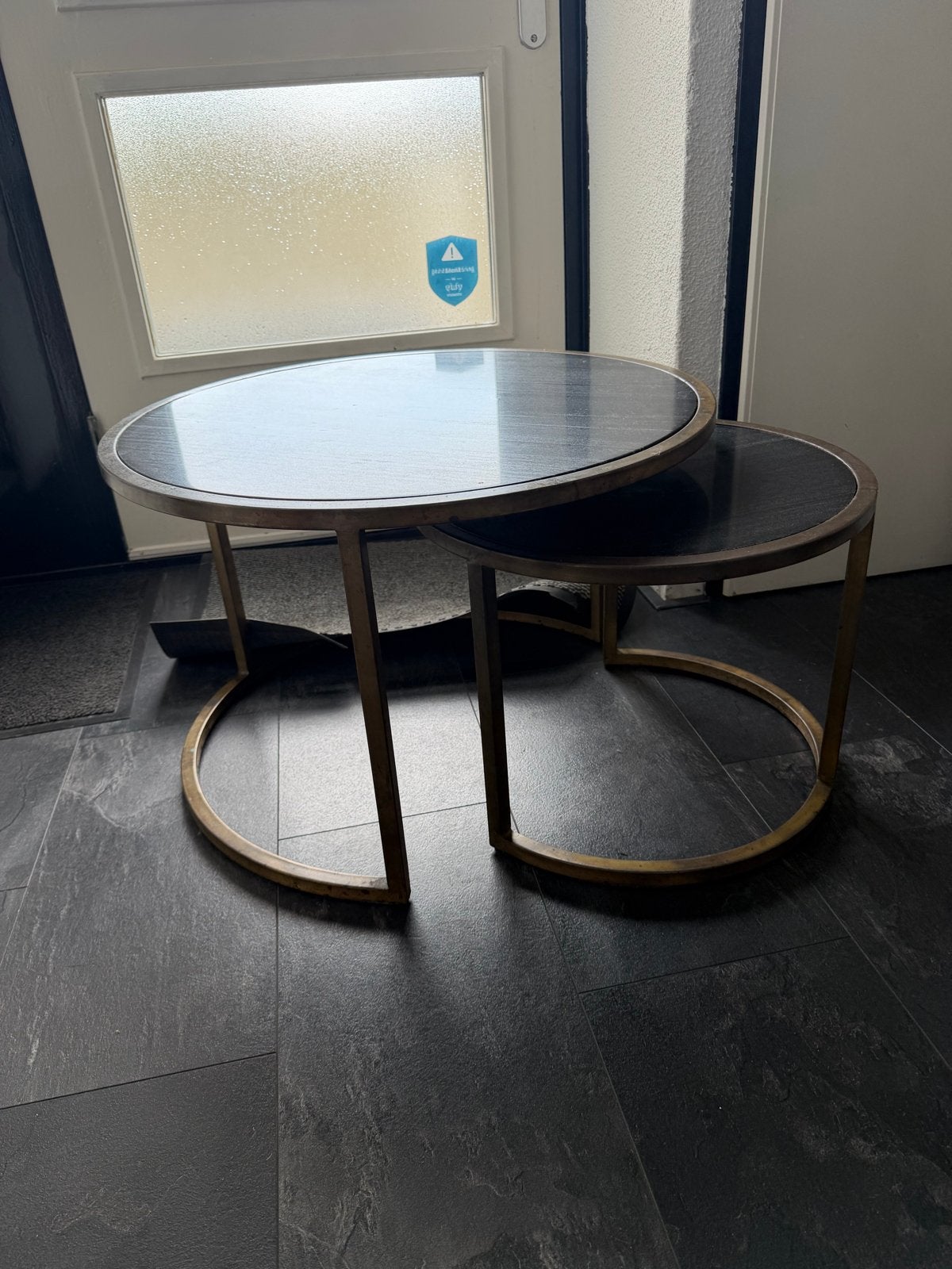 Salontafels marmer met roestachtige poten, Ophalen, Gebruikt, Rond, 50 tot 100 cm