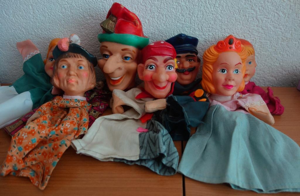 Vintage 7 oude poppenkastpoppen uit de jaren '70, Antiek en Kunst, Ophalen of Verzenden
