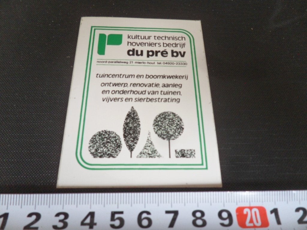 sticker mierlo-hout DU PRÉ BV tuincentrum boomkwekerij, Ophalen of Verzenden, Zo goed als nieuw