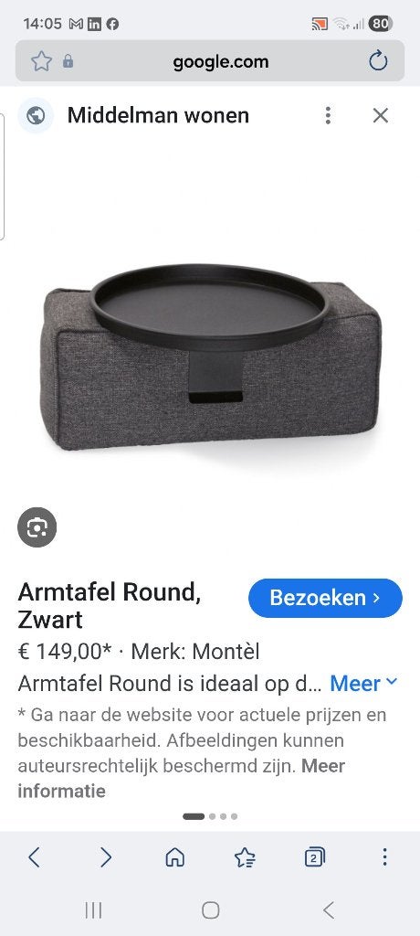 Armleuning tafel, Minder dan 45 cm, Minder dan 55 cm, Metaal of Aluminium, Rond