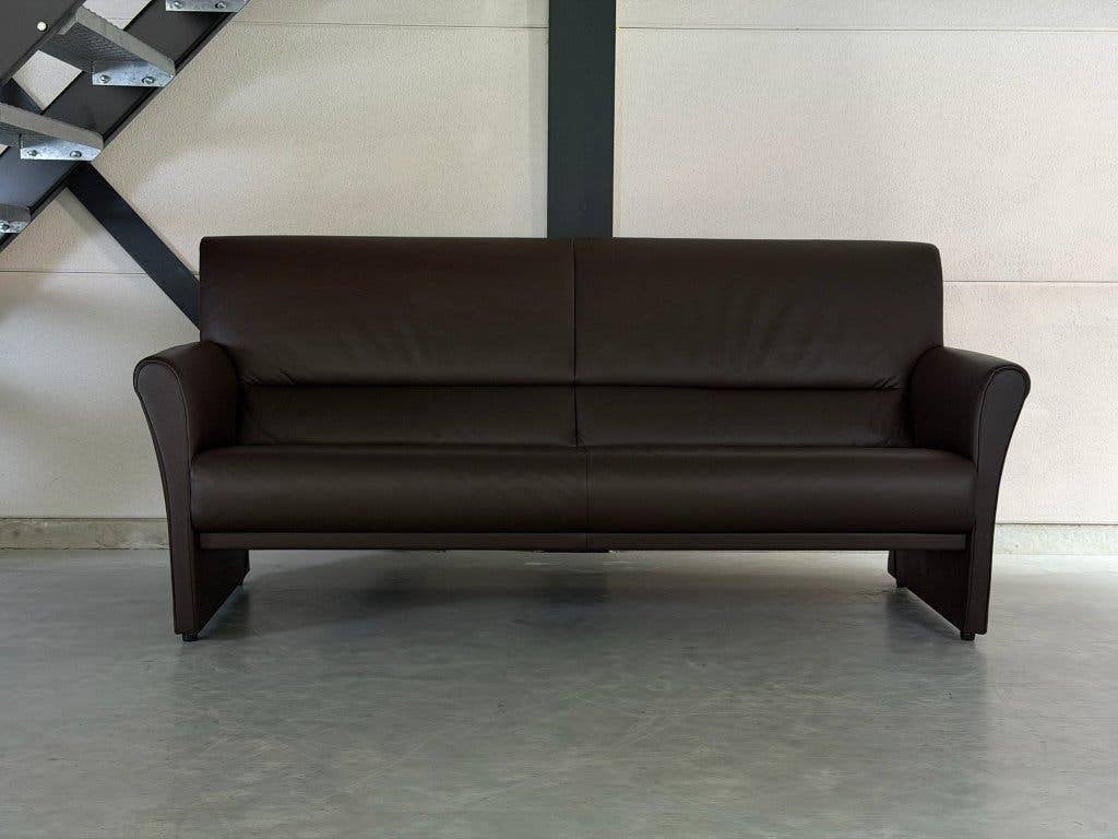 Jori 3-zits bank - bruin leer, Kunststof, Driepersoons, 75 tot 100 cm, Zo goed als nieuw