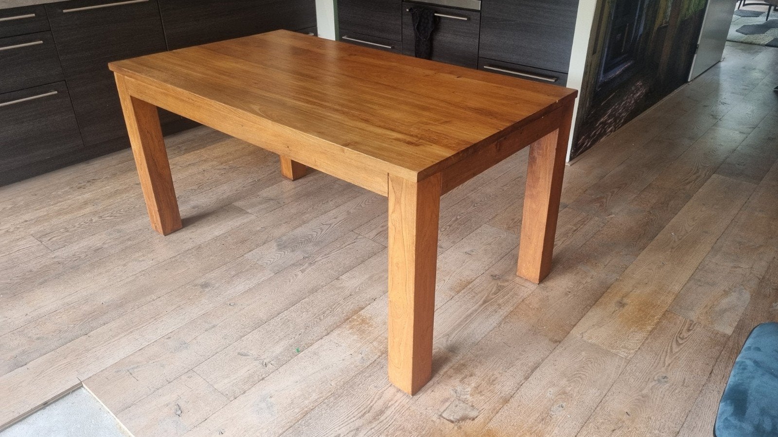 Eetkamertafel massief Afrikaans Teak, 160 x 90 x 78cm, Ophalen, Gebruikt, Teakhout, 50 tot 100 cm