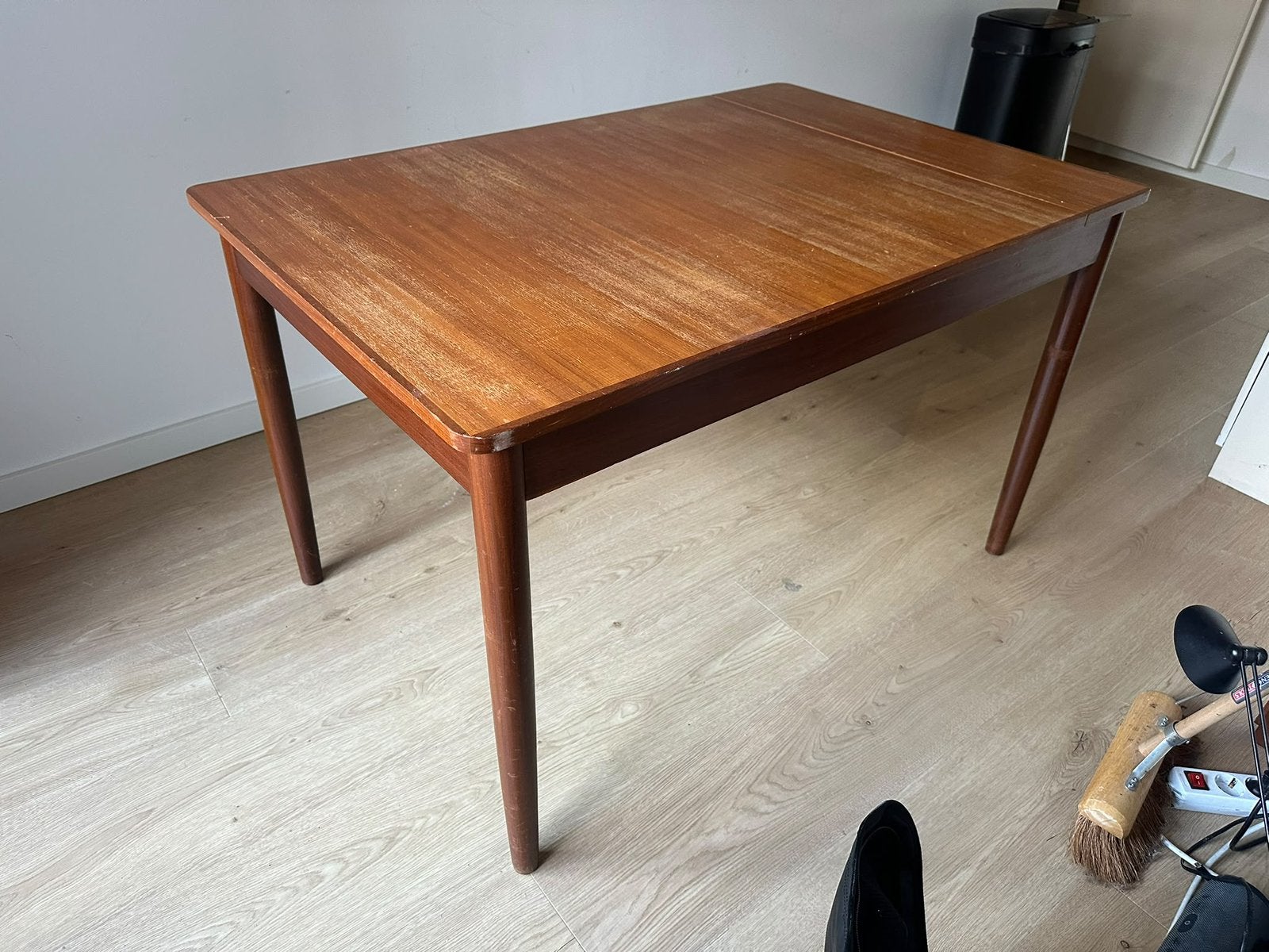 Vintage Deense teak uitschuifbare eetafel 130cm, Ophalen, Gebruikt, Teakhout, 200 cm of meer