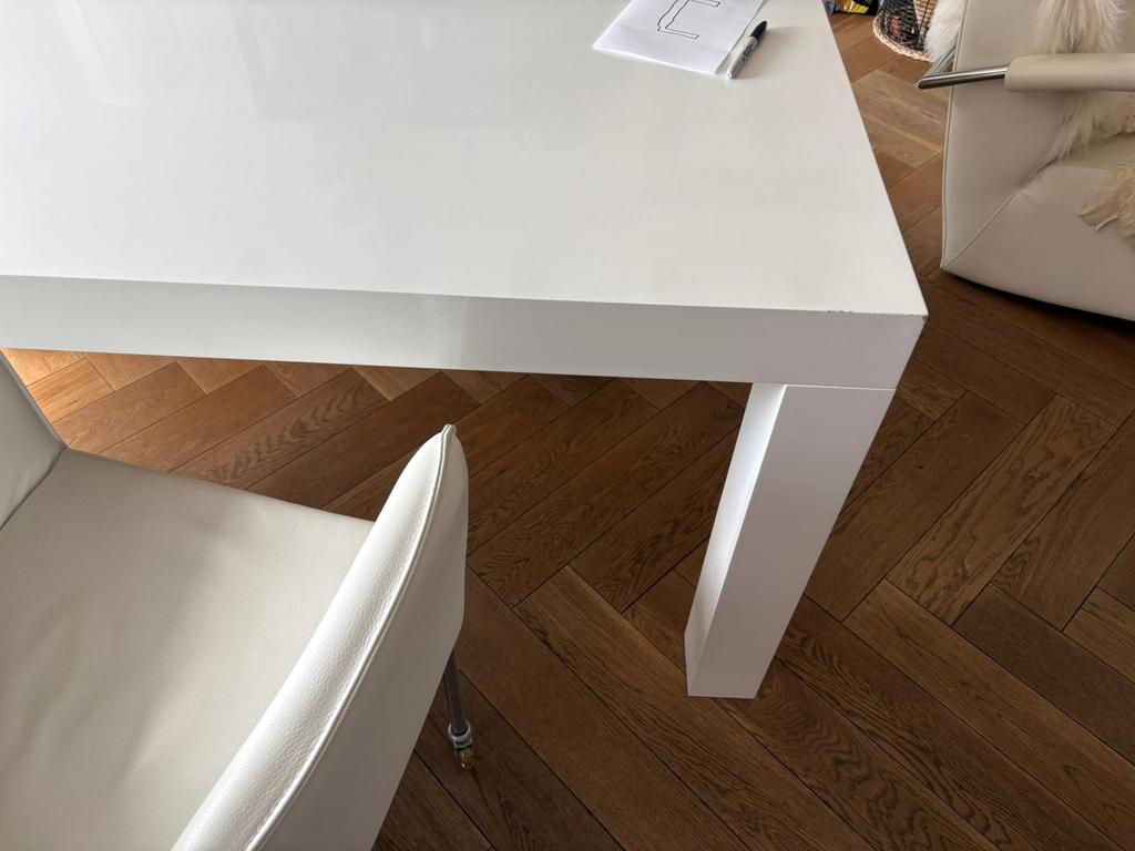 Supermooie eettafel van Goossens wonen  wit  hoogglans, Ophalen, 100 tot 150 cm, 200 cm of meer, Zo goed als nieuw