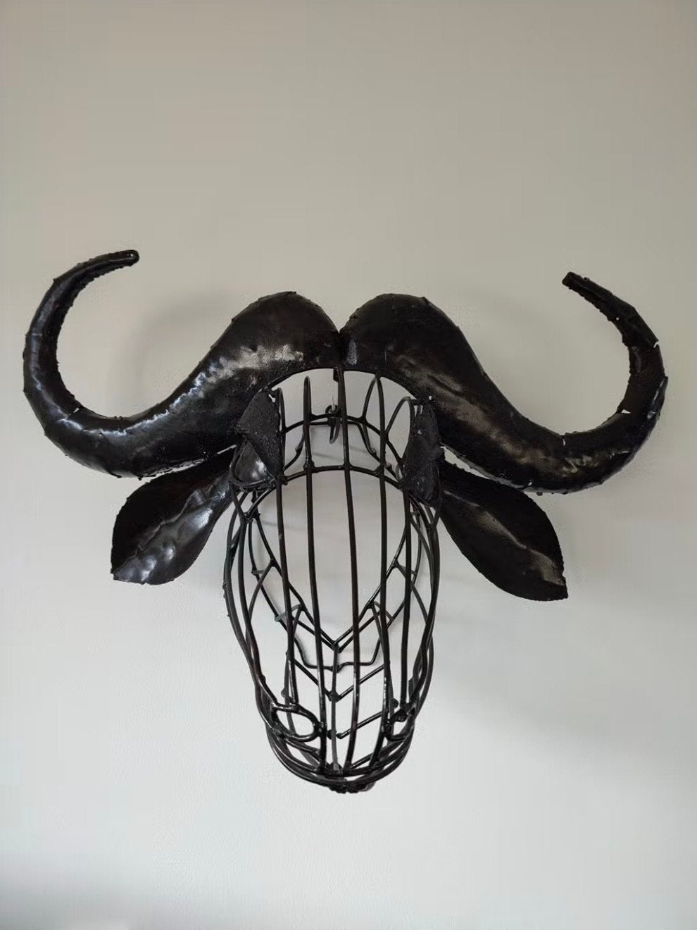 Wanddecoratie: Buffelkop van metaal, Wanddecoratie, Zwart, Metaal, Modern