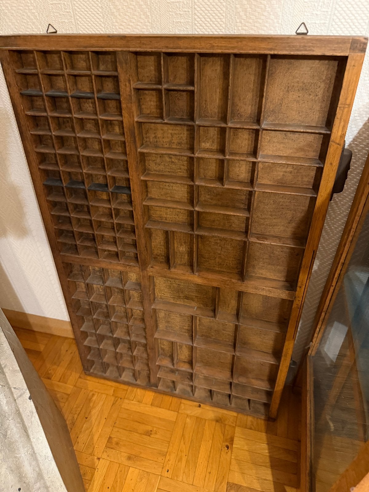 Vintage houten drukkerij-letterbak / zetkast, Ophalen