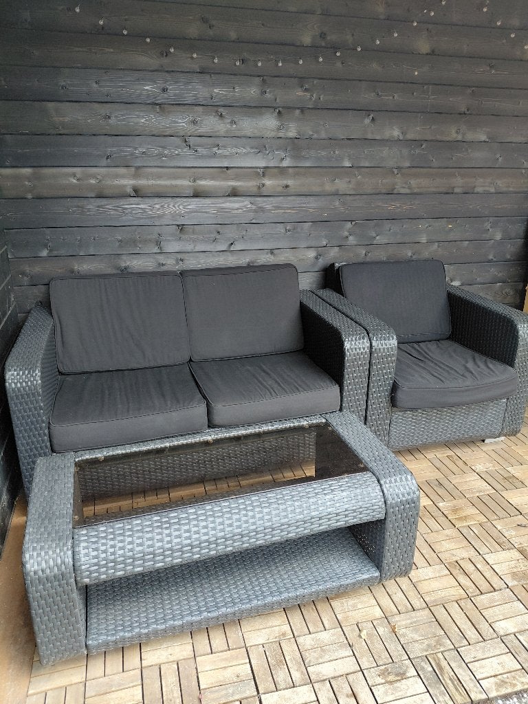 Rotan wicker zwart tuinset, Ophalen, Gebruikt, 3 zitplaatsen, Bank