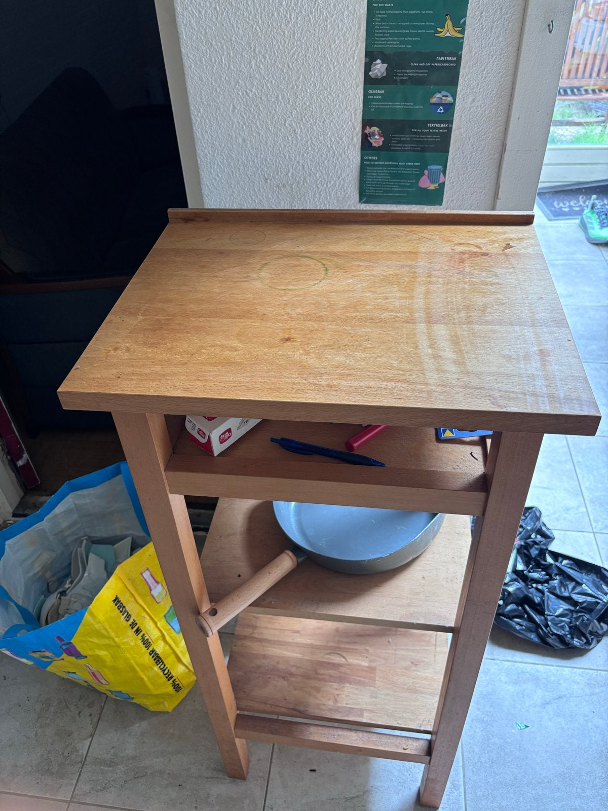 Houten bijzettafel met twee planken, Gebruikt, 60 cm of meer, Rechthoekig, Hout