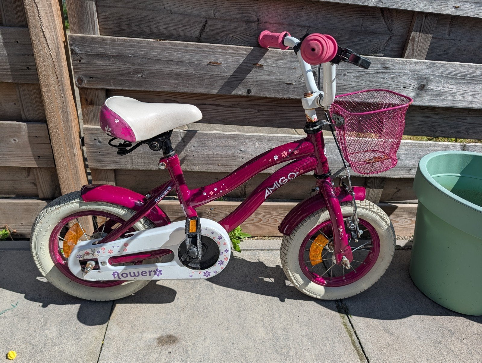 Amigo Flower Kinderfiets - Roze, 12 inch, Fietsen en Brommers, Fietsen | Kinderfietsjes, Ophalen, Terugtraprem, Gebruikt, Minder dan 16 inch