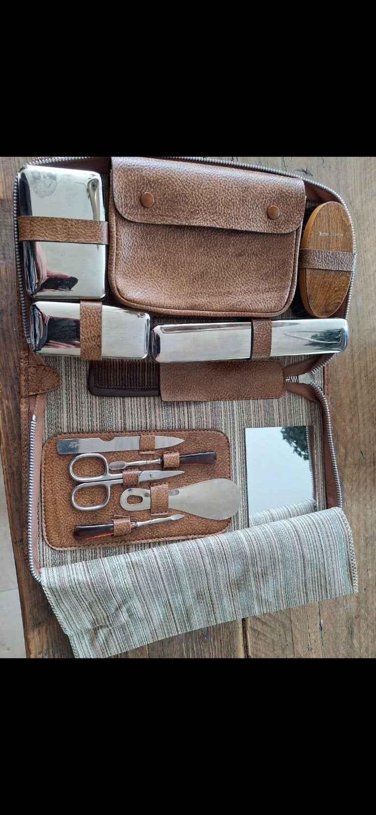 Vintage Heren Reis Toiletset in Leren Etui, Ophalen of Verzenden
