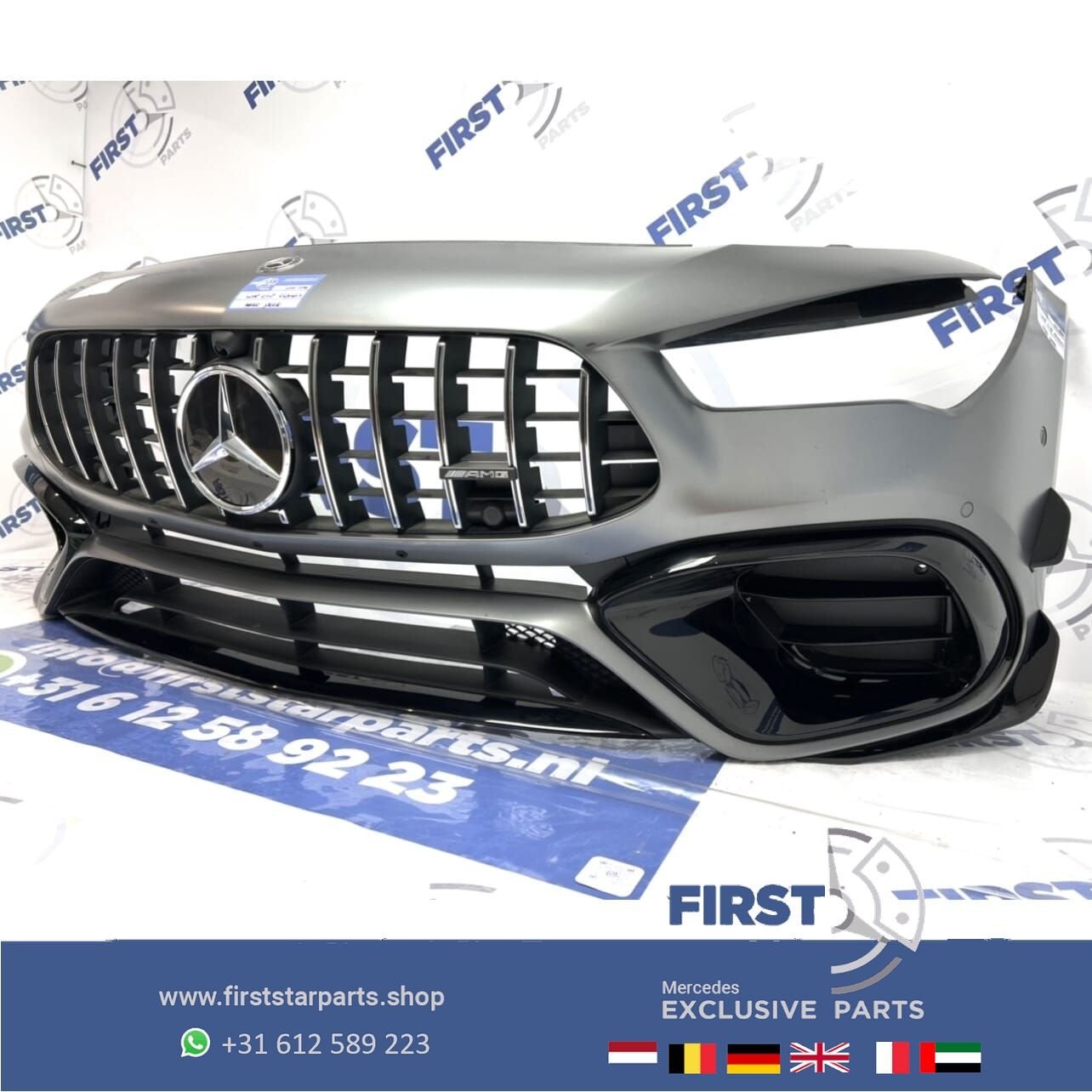 W118 CLA45 CLA45S AMG AERO VOORBUMPER MAGNO GRIJS + GT GRIL, Gebruikt, -, Voor, Ophalen of Verzenden