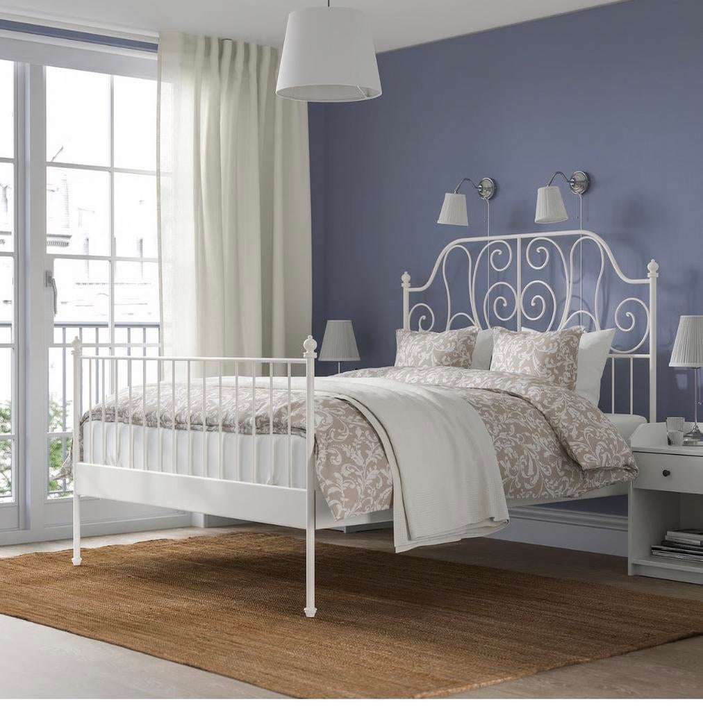 IKEA LEIRVIK Bedframe 160x200 cm wit metaal met lattenbodem, Gebruikt, Wit, Tweepersoons, Ophalen of Verzenden