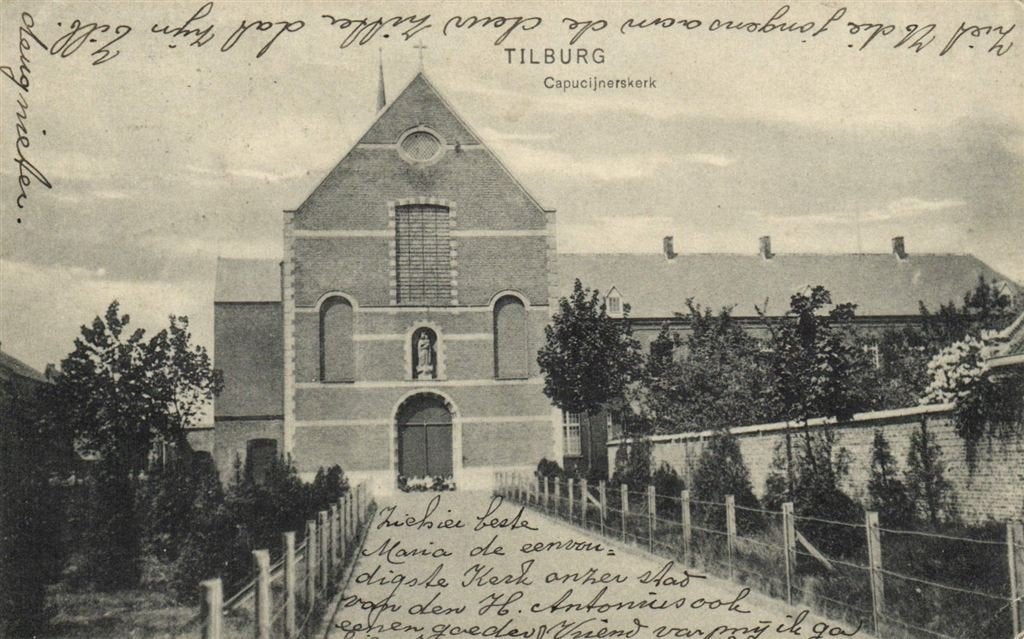 Tilburg, Capucijnerskerk - 1912 gelopen, Verzamelen, Ansichtkaarten | Nederland, Verzenden, Voor 1920, Gelopen, Noord-Brabant