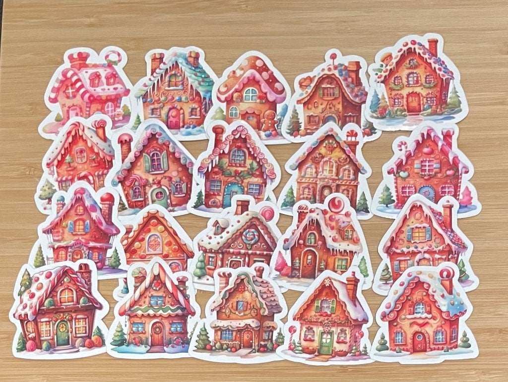 Winter snoephuisjes ginderbread huisjes stickers, Hobby en Vrije tijd, Verzenden, Nieuw, Meerdere stickers