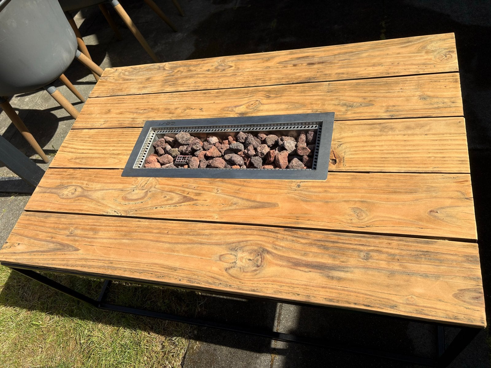 Houten vuurtafel met cosi brander met gasflesopslag, Ophalen, Gebruikt, Vuurkorf