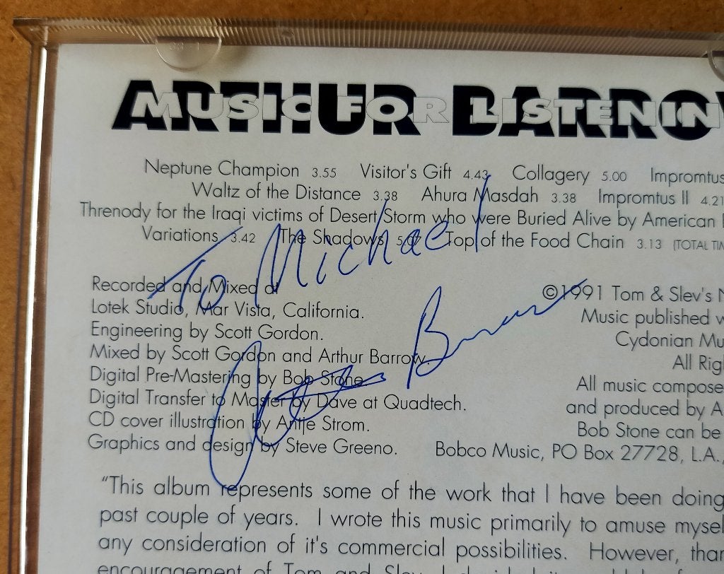 Arthur Barrow - Music For Listening CD 1991 Gesigneerd, Ophalen of Verzenden, Zo goed als nieuw, Poprock