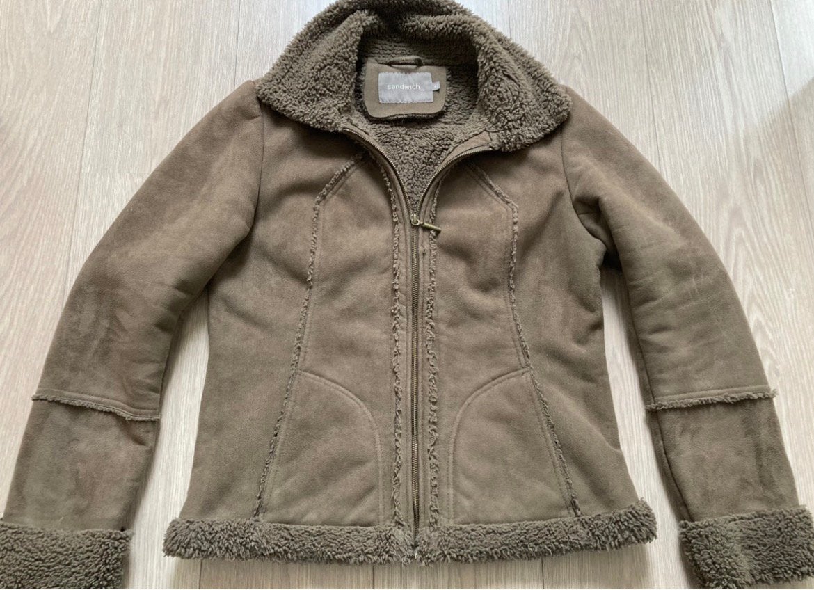Bruine winterjas, Sandwich, maat 42, Ophalen, Zo goed als nieuw, Maat 42/44 (L), Bruin