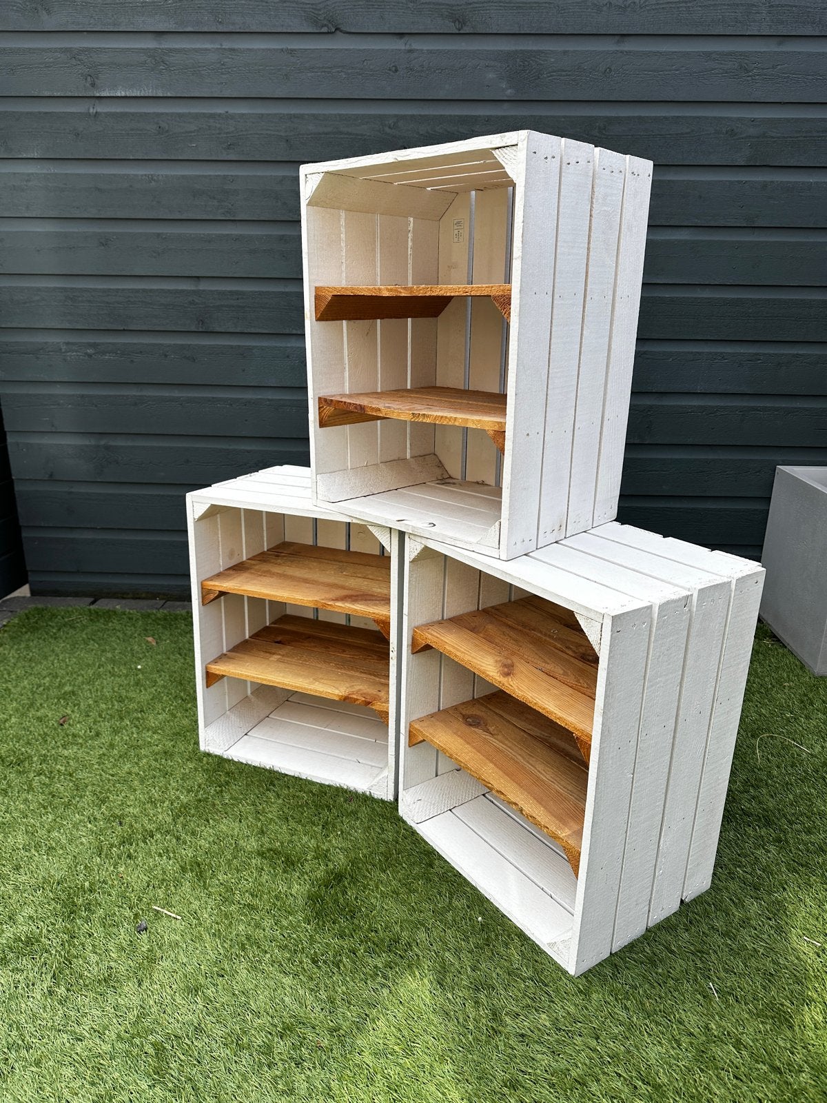Set van 3 witte houten fruit kratten met planken, Ophalen, Gebruikt