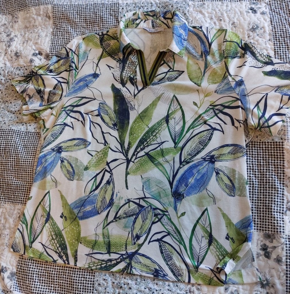 T-Shirt maat 48 Anne-Jet Blauw Groen Wit korte mouw, Kleding | Dames, Blauw, Maat 46/48 (XL) of groter, Zo goed als nieuw, Korte mouw