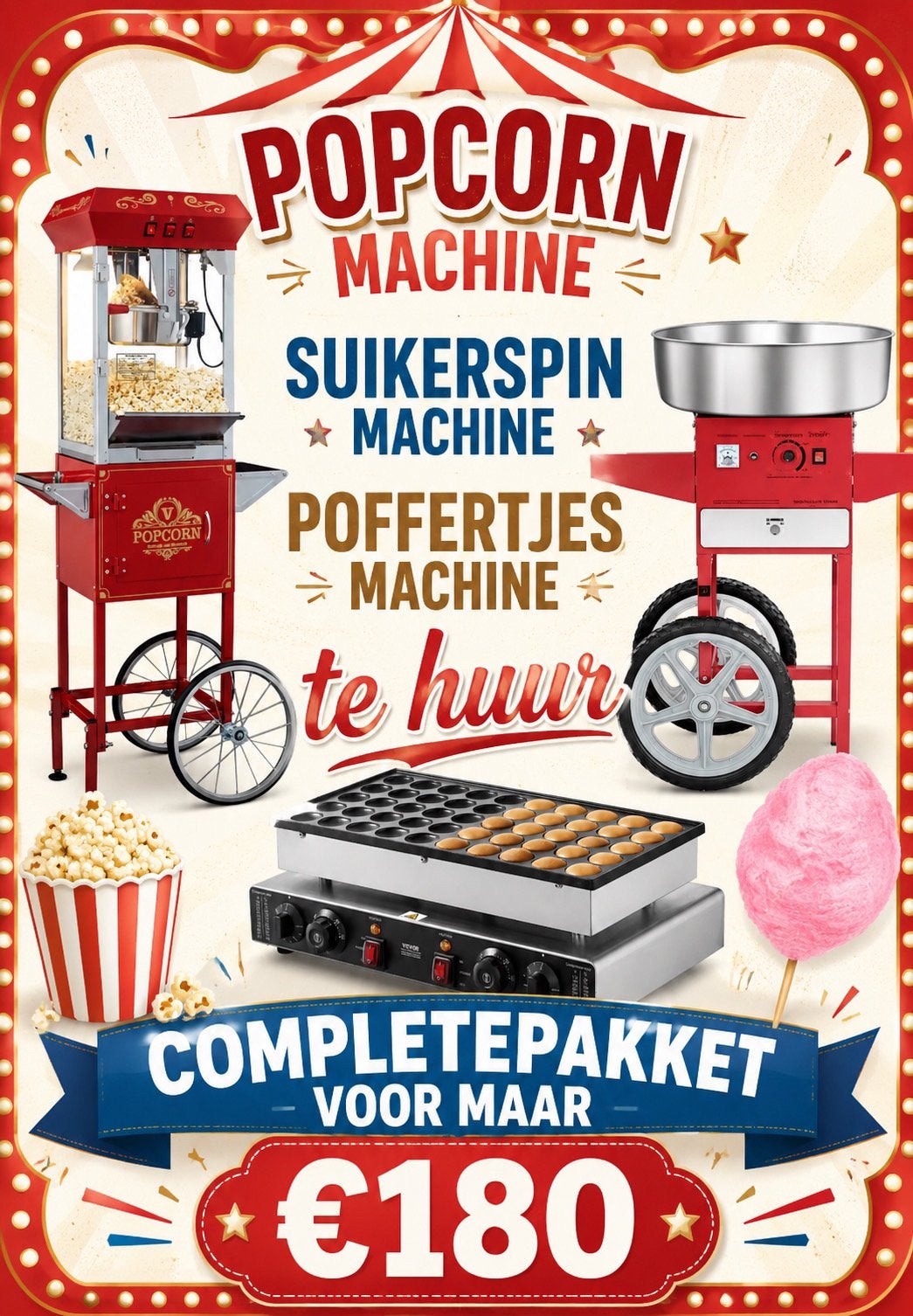 Huren,te huur, suikerspin,Popcornmachine,poffertjesplaat,, Ophalen of Verzenden, Zo goed als nieuw, Verjaardag