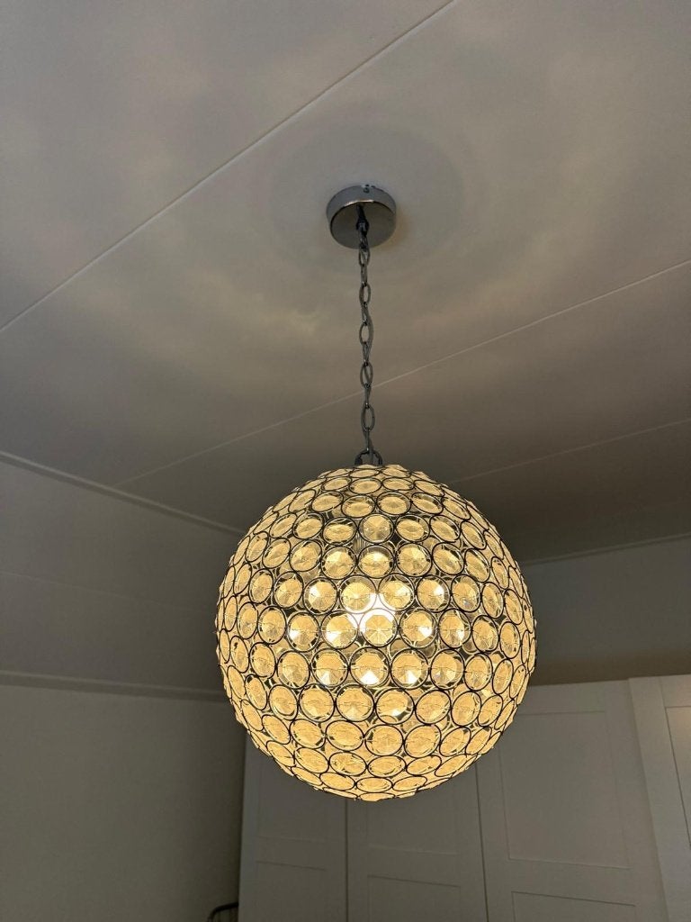 Kristallen hanglamp ELIZE 36 cm. rond, Ophalen of Verzenden, Zo goed als nieuw, Vriendelijk, E27 (groot)