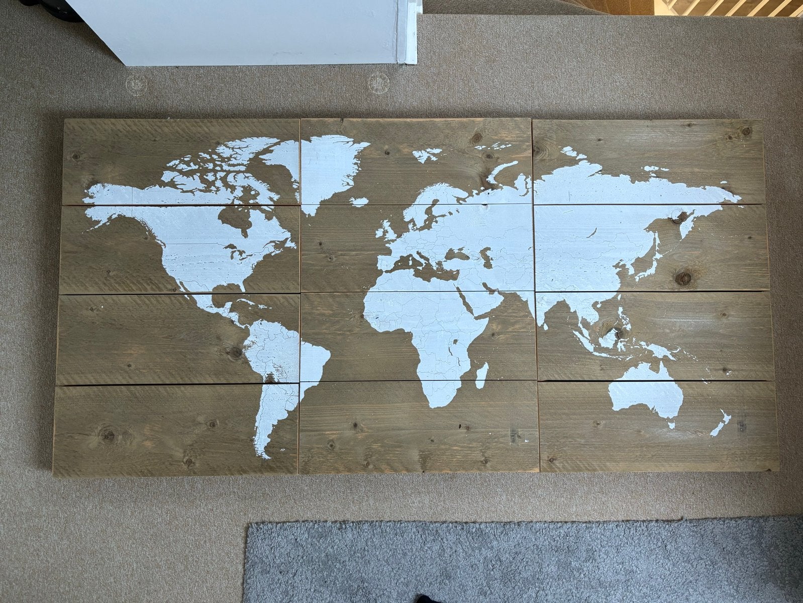Houten Wereldkaart Wanddecoratie - 3 Panelen, Ophalen, Hout, Zo goed als nieuw, Wandbord of Wandpaneel