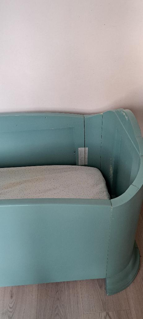 Klassiek blauw kinderbedje met matras 0-5 jaar–demonteerbaar, Lattenbodem, 85 tot 100 cm, Gebruikt, Ophalen of Verzenden