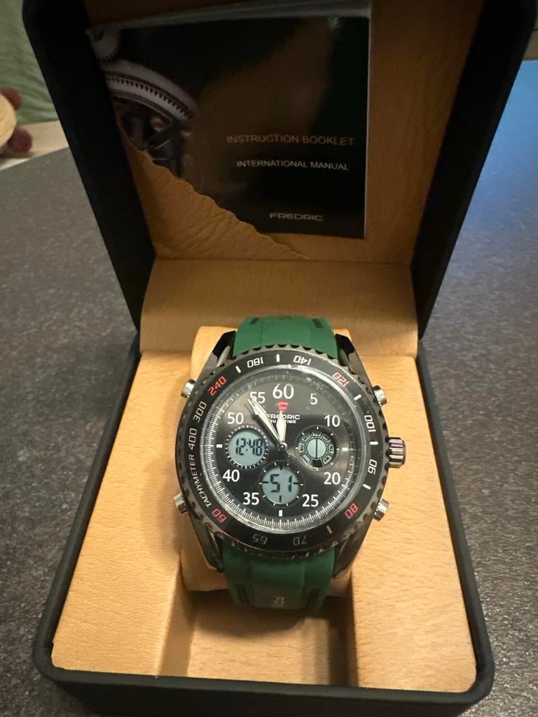 Fredric horloge met groene band, Overige merken, Staal, Overige materialen, Nieuw