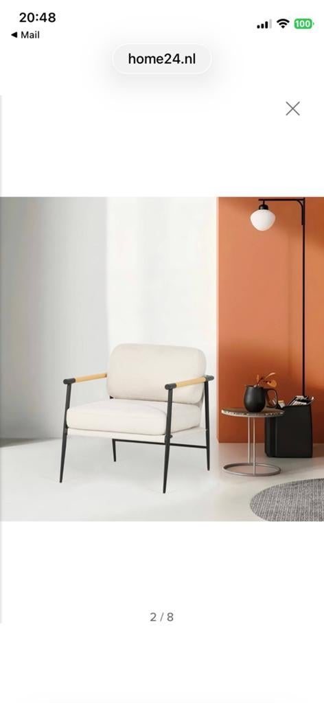 Fauteuil wit staal hout. NIEUW IN DOOS, Ophalen, Nieuw, Hout, 50 tot 75 cm