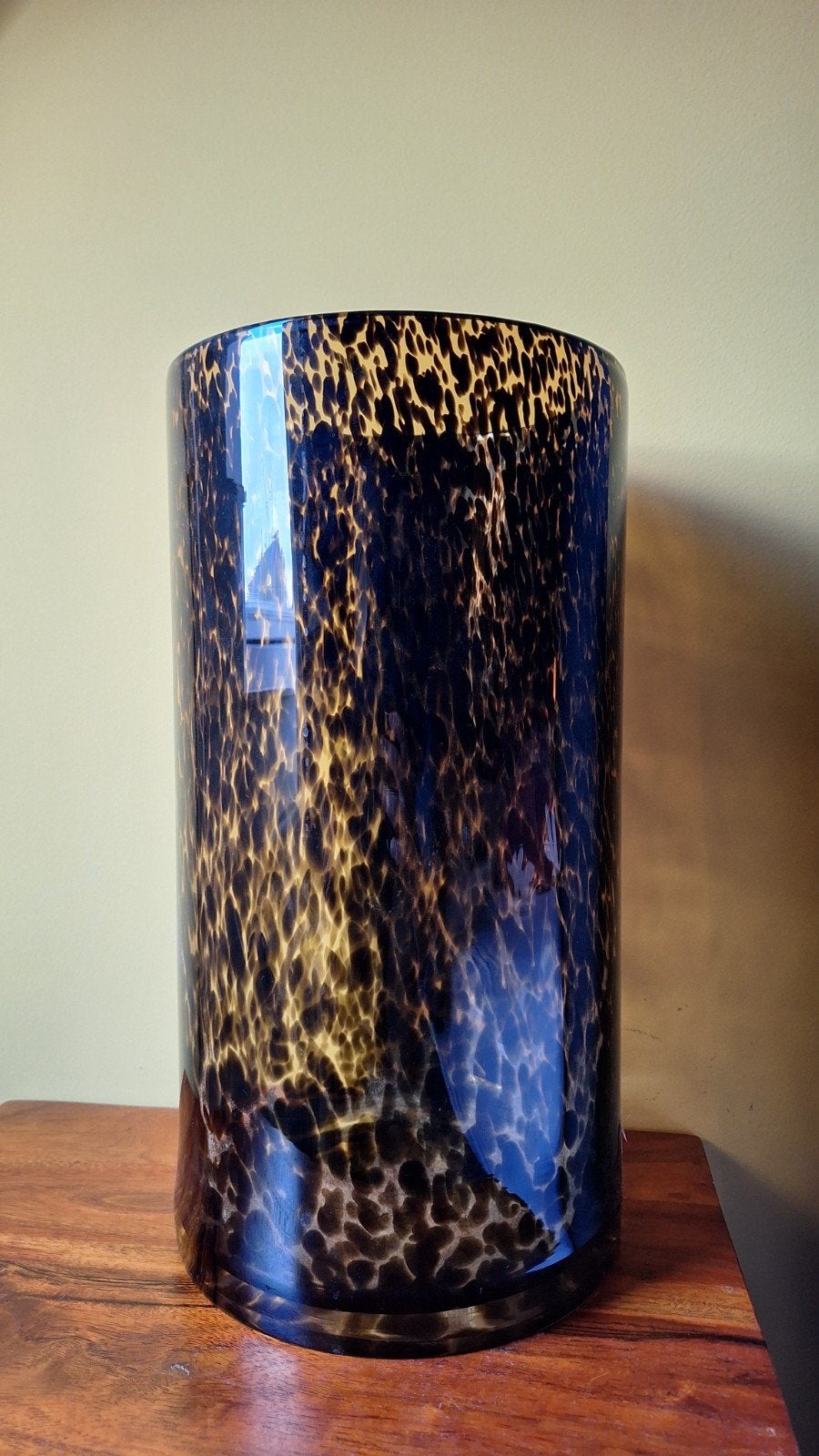 Grote Fidrio Glass Vaas - Mondgeblazen Tijgerprint, Huis en Inrichting, Ophalen, 38 cm, Handgemaakt, Bruin