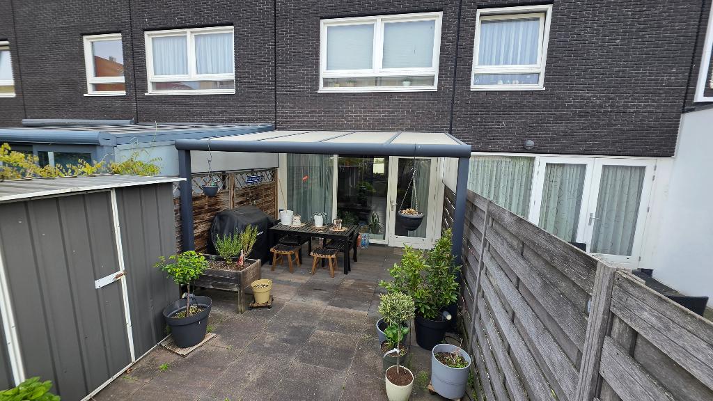 Strakke, moderne terrasoverkapping in mat antraciet, Tuin en Terras, Overkappingen, Zo goed als nieuw, Veranda, Ophalen