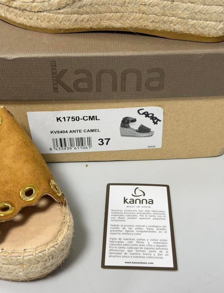 Kanna Espadrilles Sleehak Suède Camel Beige Maat 37 NIEUW, Kleding | Dames, Schoenen, Beige, Nieuw, Ophalen of Verzenden, H