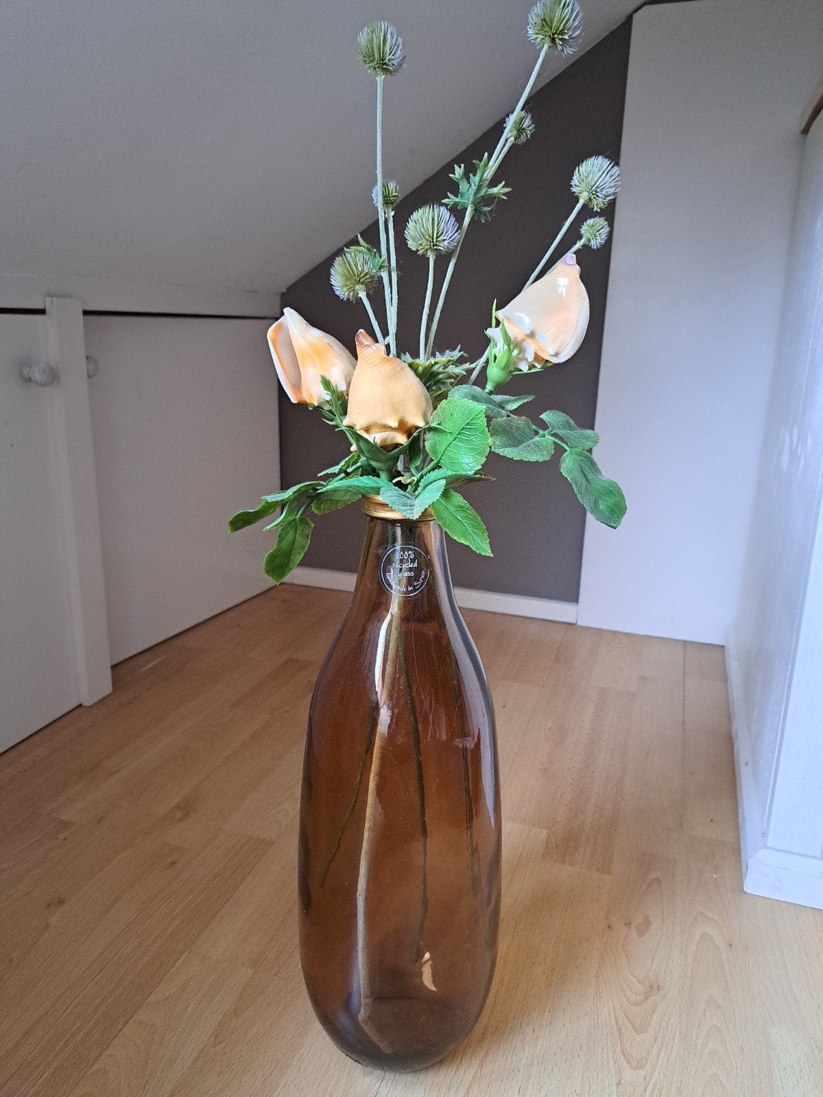 Grote bruine glazen fles - 100% gerecycled glas, Ophalen of Verzenden