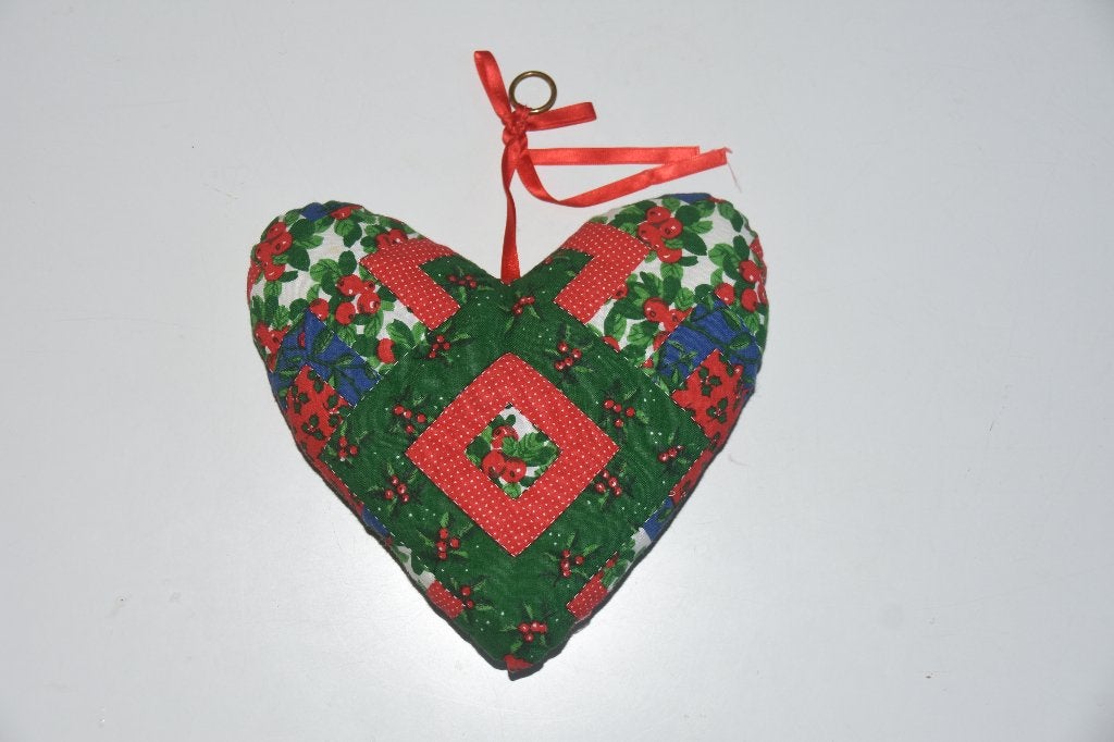 Stoffen Patchwork Hart Kerst quilt decoratie versiering, Verzenden, Zo goed als nieuw