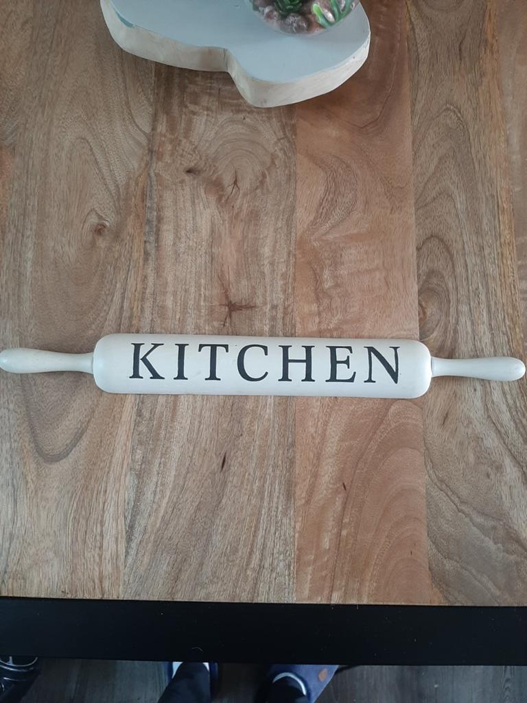 Decoratieve deegroller met 'KITCHEN' opdruk, Beige, Overige typen, Hout, Ophalen of Verzenden