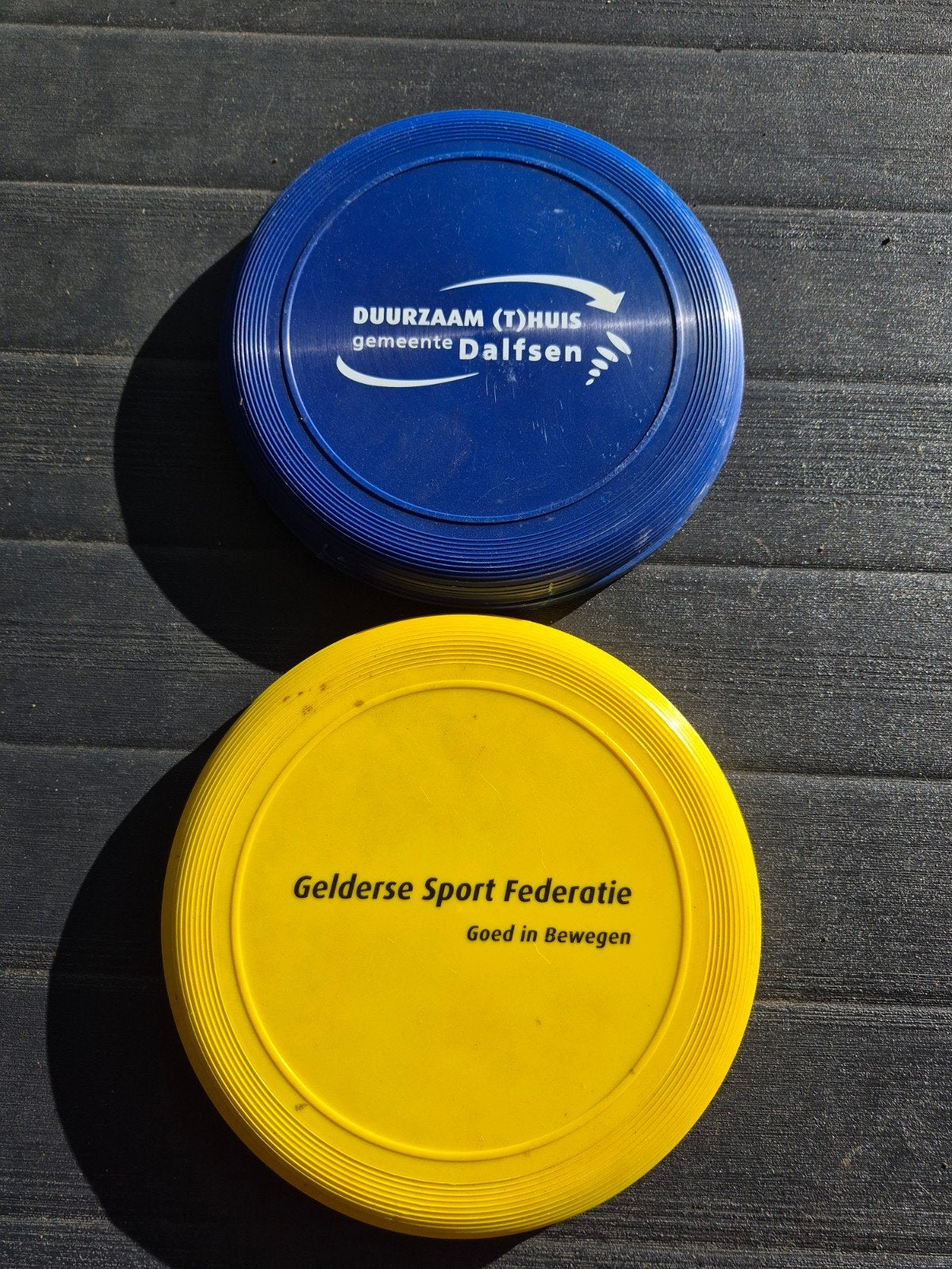 2 frisbees - Duurzaam Huis Dalfsen & Gelderse Sport Federa, Ophalen of Verzenden, Gebruikt