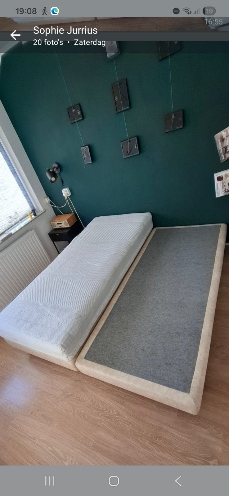 Twee x eenpersoons boxspring bedframe - gebruikt, Ophalen, Beige, Tweepersoons, Zo goed als nieuw