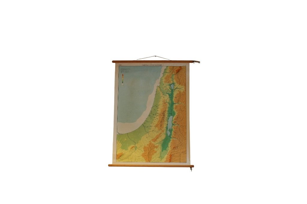 Vintage wandkaart “Palestina in de tijd van de Bijbel” 1970, Ophalen of Verzenden, Gelezen, 1800 tot 2000, Landkaart