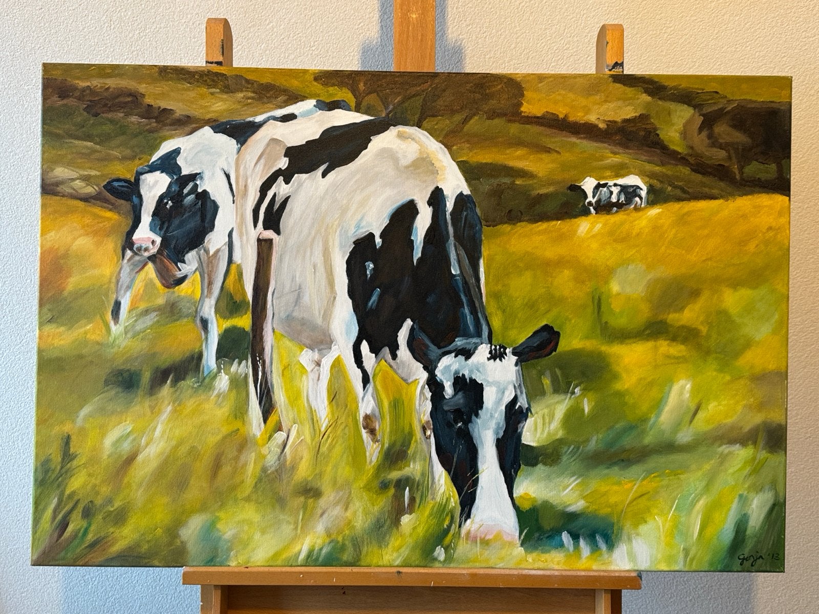Koeien in de wei - Acryl op linnen canvas, Antiek en Kunst, Ophalen, Acrylverf, Doek, Realistisch