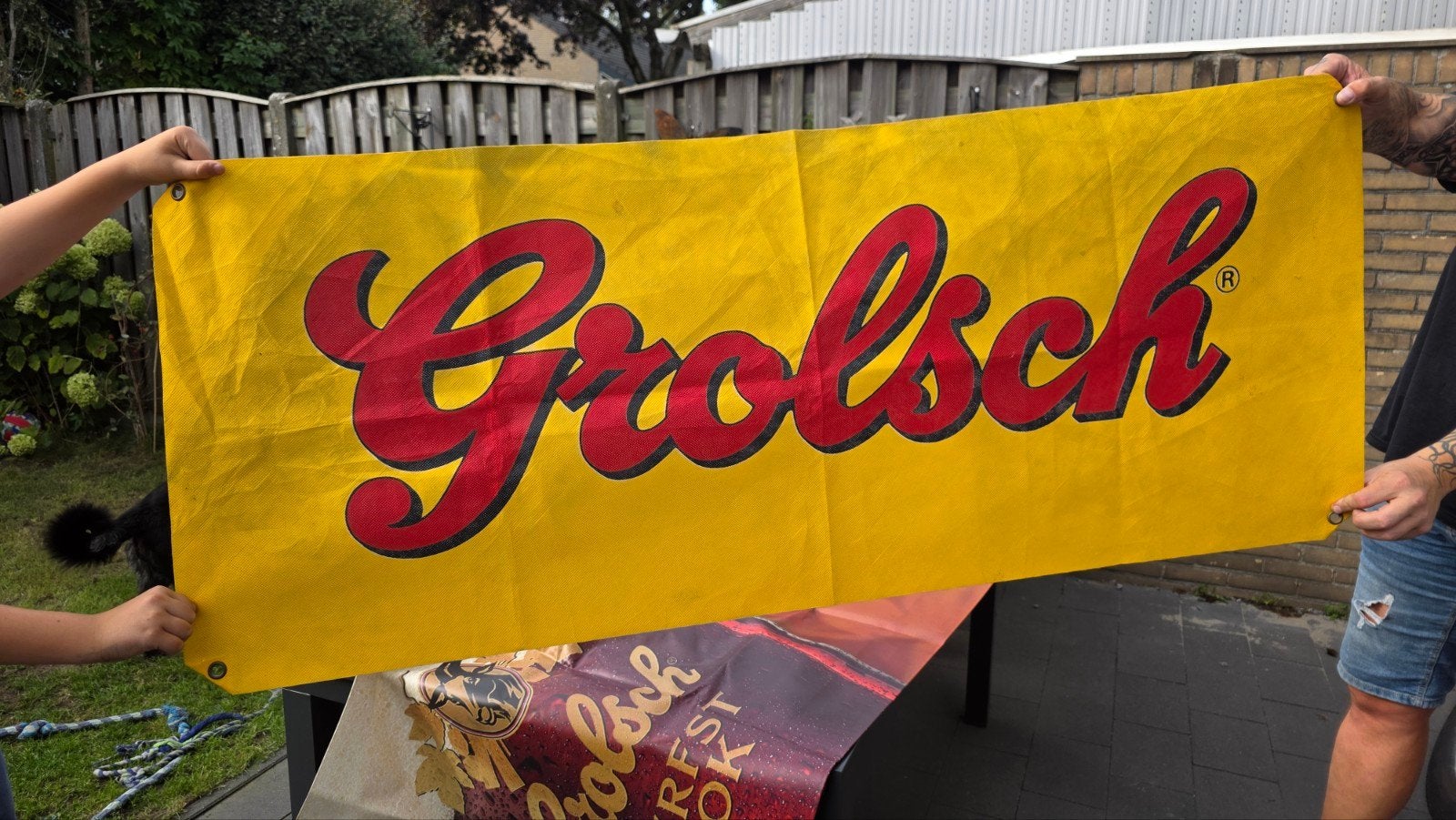 Grolsch Stoffen Banner - Oude Kleurstelling, Verzamelen, Ophalen of Verzenden, Gebruikt, Reclamebord