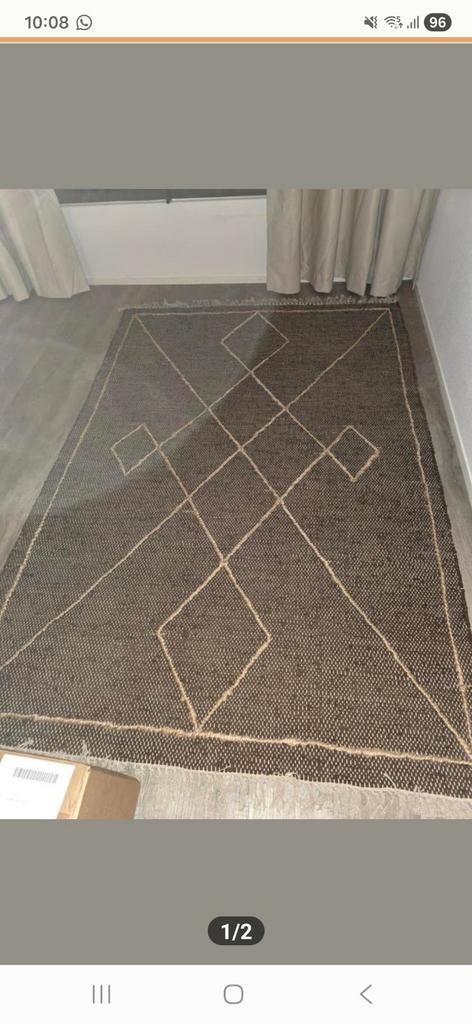 Handgemaakt tapijt met geometrisch patroon, bruin/beige, Bohemian, Modern, Geometrisch, 100 tot 150 cm, Ophalen of Verzenden, Zo goed als nieuw
