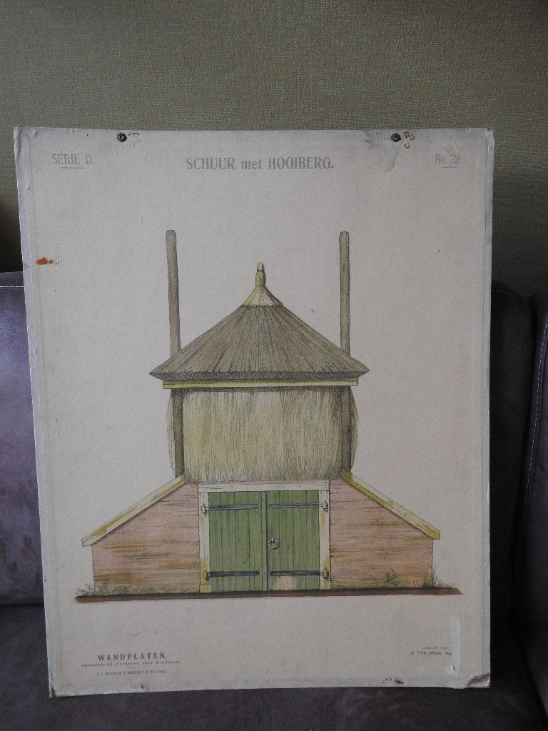 schoolplaat:  torentje met bel, Antiek en Kunst, Antiek | Schoolplaten, Ophalen of Verzenden, Huis en Tuin