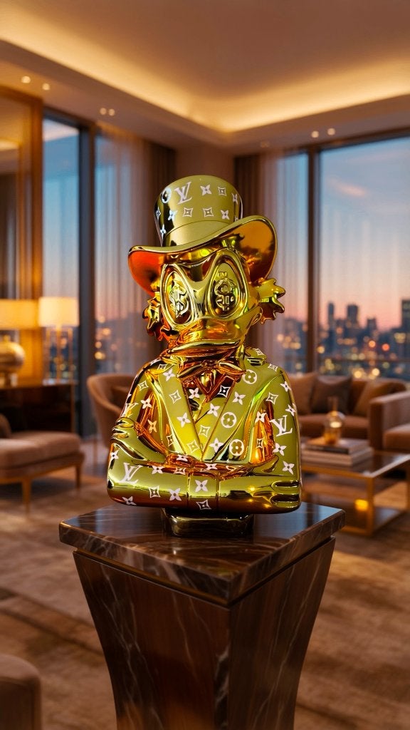 Dagobert Duck Gold Luxury Edition, 41 cm, Goud, Ophalen of Verzenden, Handgemaakt