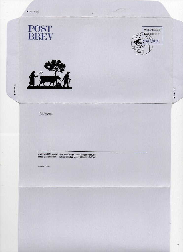 Postwaardestuk - Zweedse Post Bref Envelop 1981 - Ongebruikt, Ophalen of Verzenden, Envelop