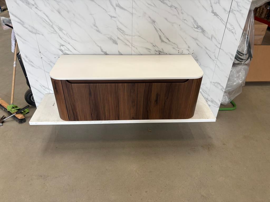 Badkamermeubel 120 cm – Juice–Dark Oak–Solid Surface topblad, 100 tot 150 cm, H&R badmeubelen, Wltradingnl@outlook.com, Nieuw