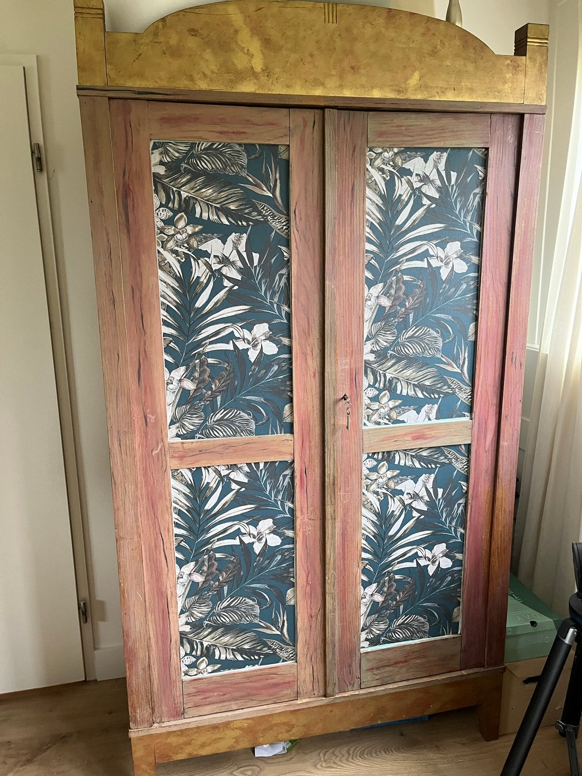Vintage Houten Kast met Botanische Print,kast is demontabel, Ophalen of Verzenden