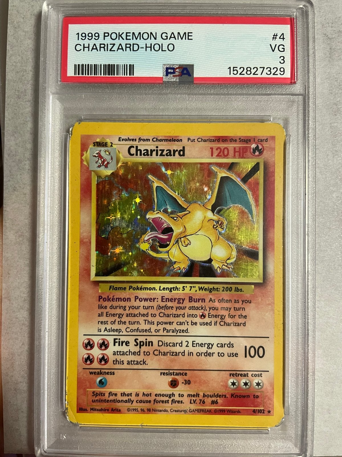 Charizard PSA 3 - 1999 Pokémon Game Holo, Ophalen of Verzenden, Gebruikt, Losse kaart, Foil